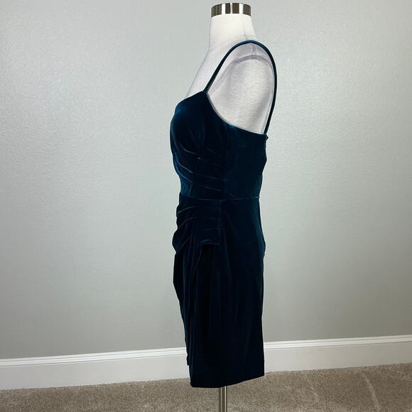 AQUA Velvet Sleeveless Ruched Mini Sheath Cocktail Dress Teal Blue Size 8 - Picture 6 of 13